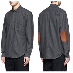 J Crew BLUE Chamois Button Down Suede Elbow Patch Long Sleeve Shirt 06791 Men XL